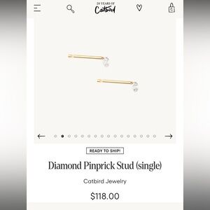 Catbird Diamond Pinprick Stud (Single) New in Box